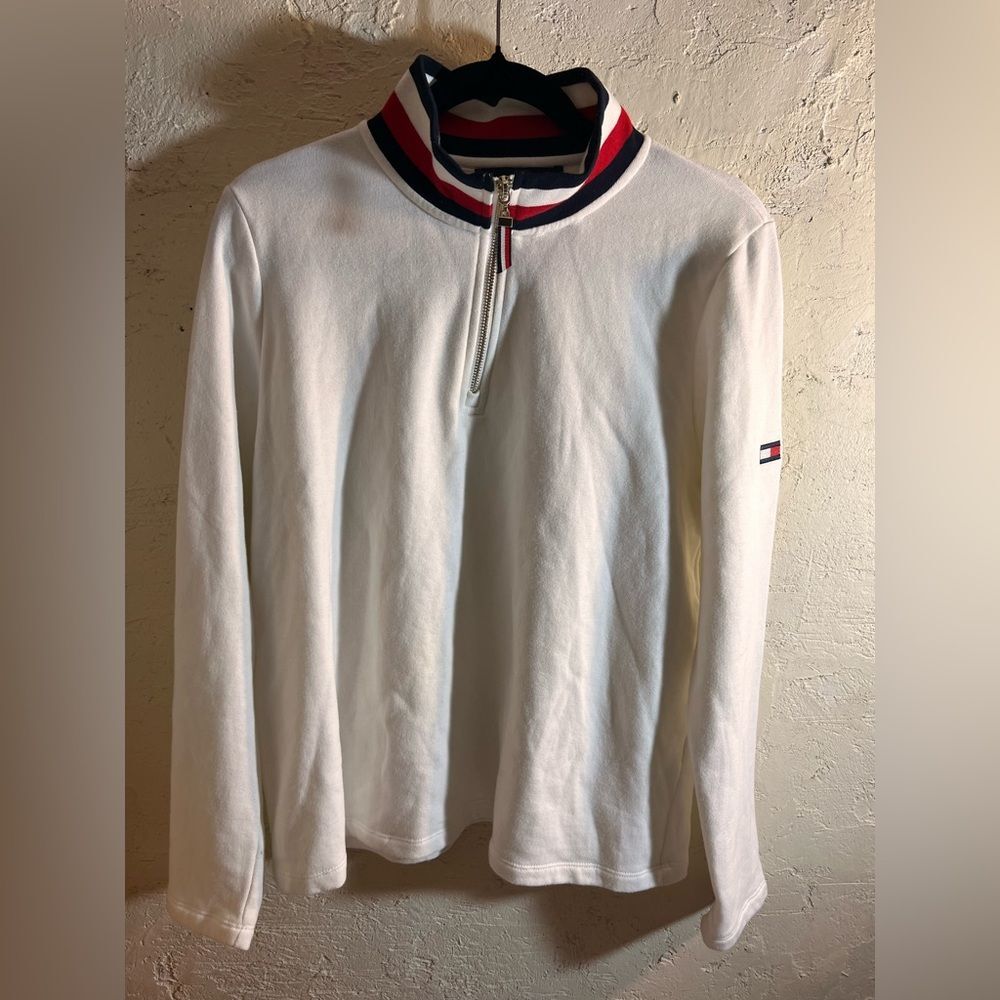Tommy Hilfiger White Zip Up Sweatshirt w 3/4 zip
 summer tennis prep preppy 80s